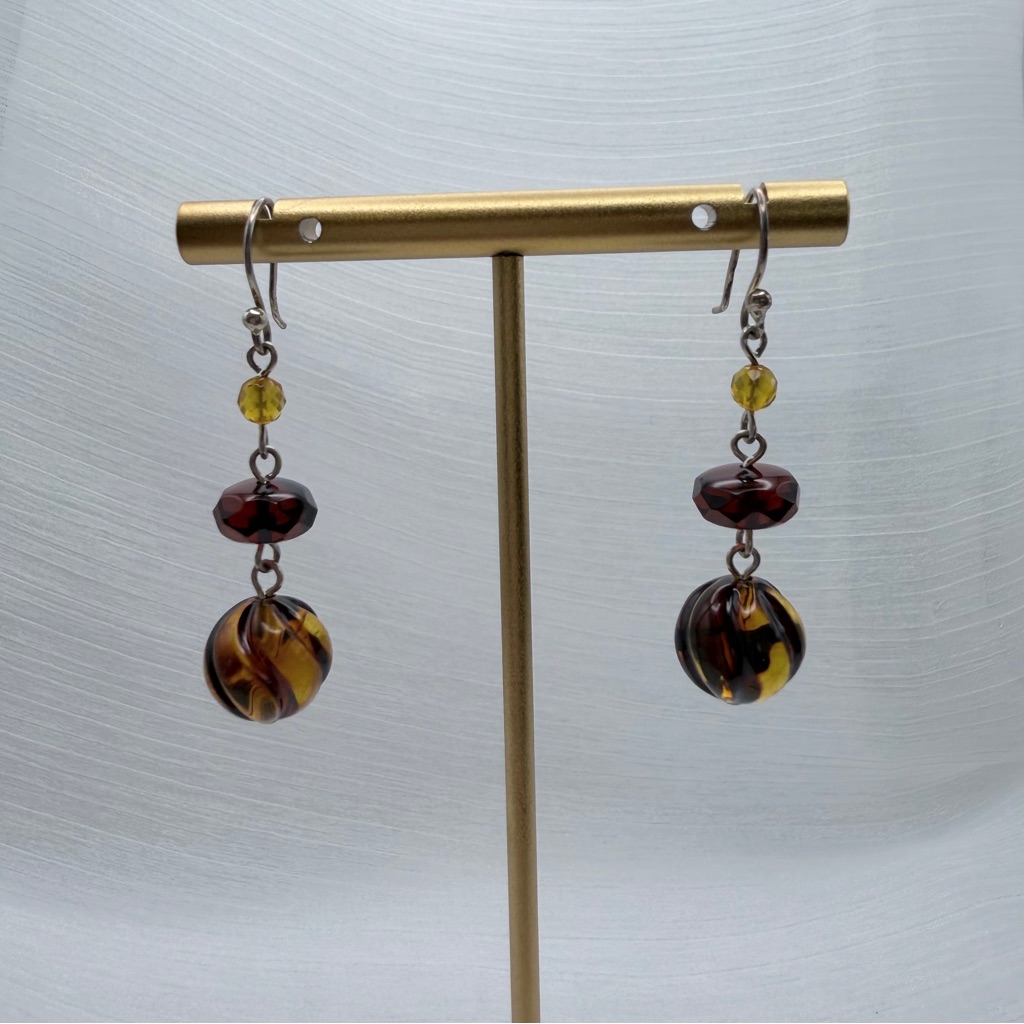 S925 Triple Amber Dangle Earrings 60$